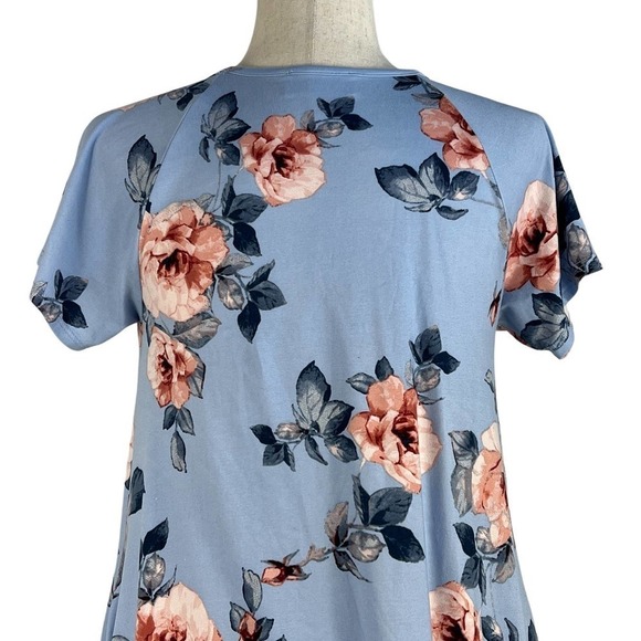 CES FEMME‎ RAGLAN SHORT SLEEVE CREW NECK FLOWY FLORAL DRESS BLUE MULTI SMALL EUC - Picture 8 of 12
